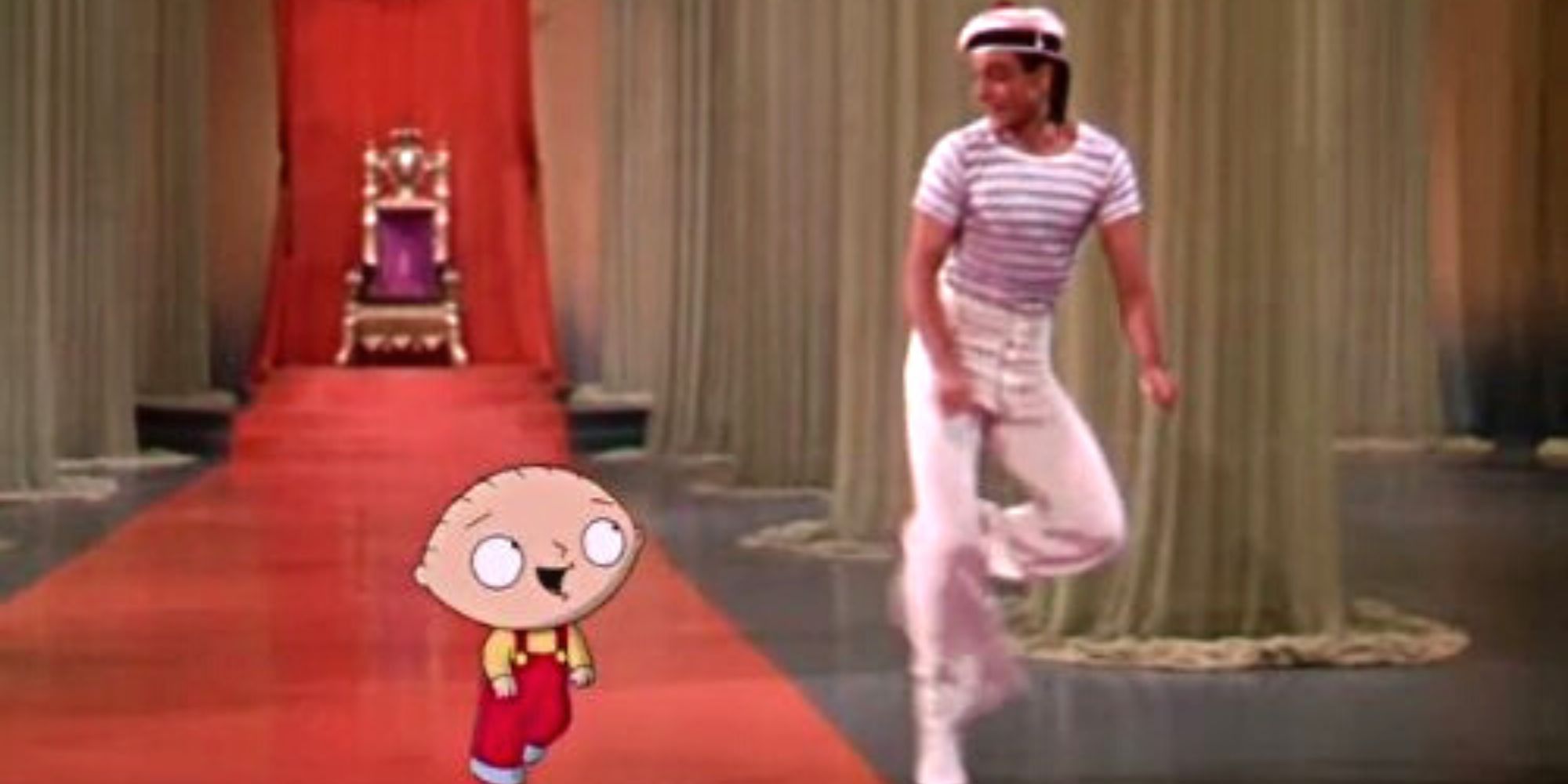 Stewie dancing with Gene Kelly in Family Guy episode Road to Rupert