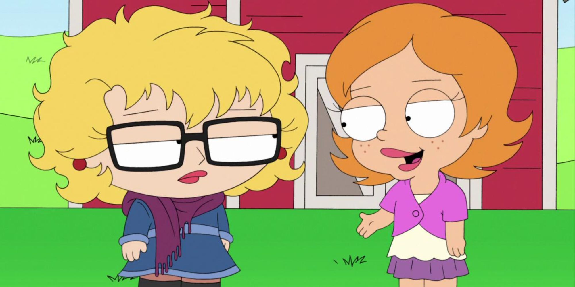 Stewie berpakaian seperti seorang gadis dengan teman di Family Guy episode Go Stewie Go