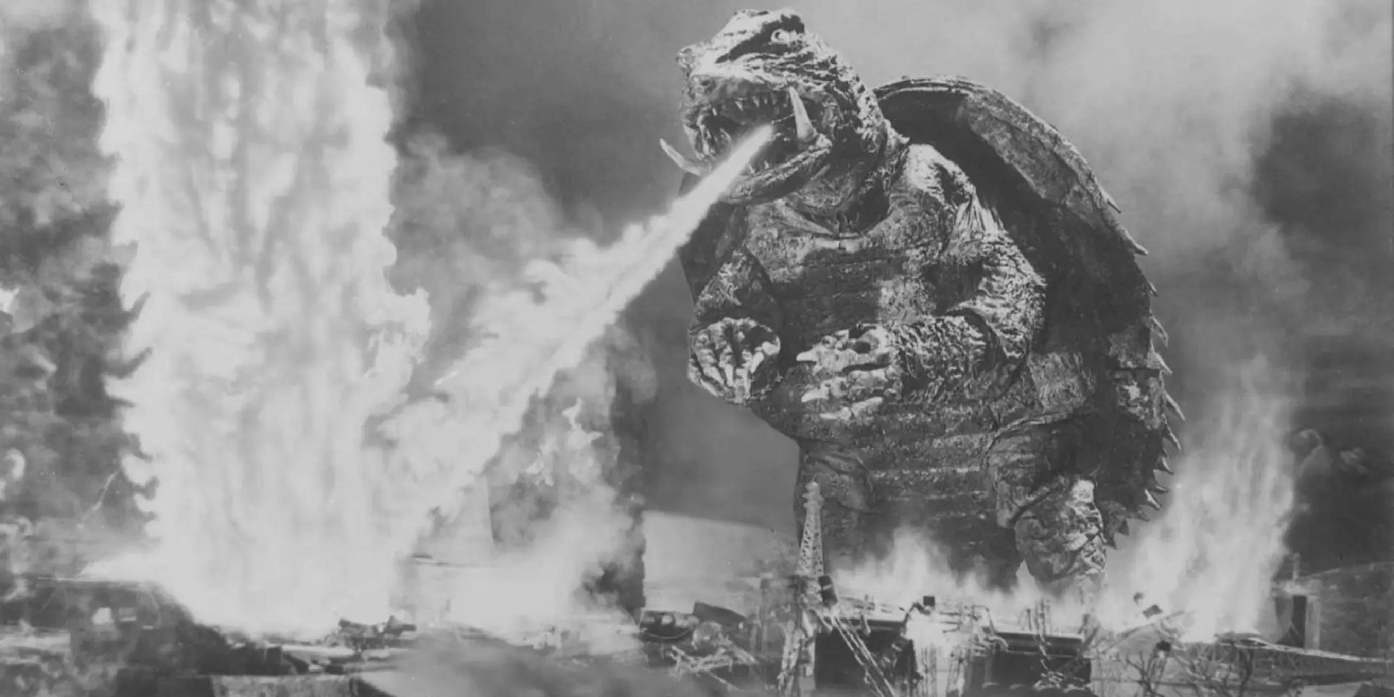 Gamera breathing fire in the movie Gamera: The Giant Monster