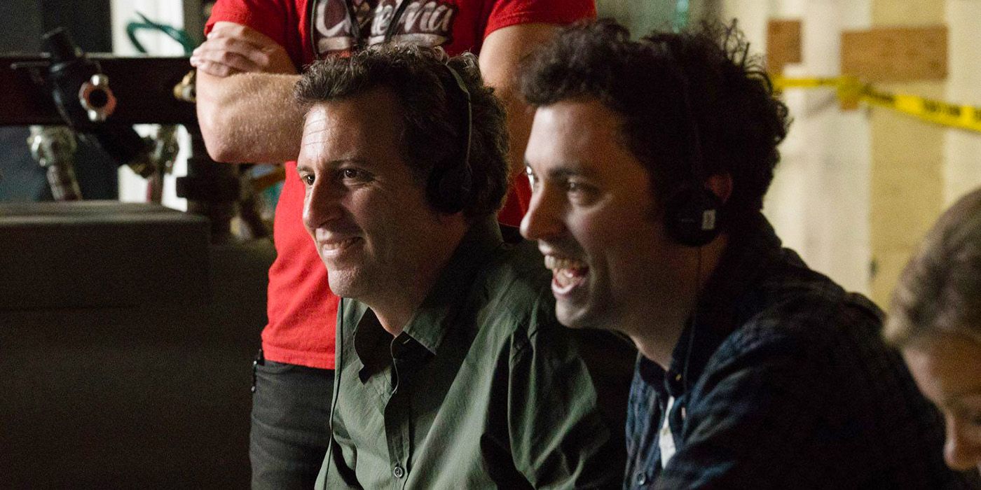 John Francis Daley and Jonathan Goldstein on the set of Game Night