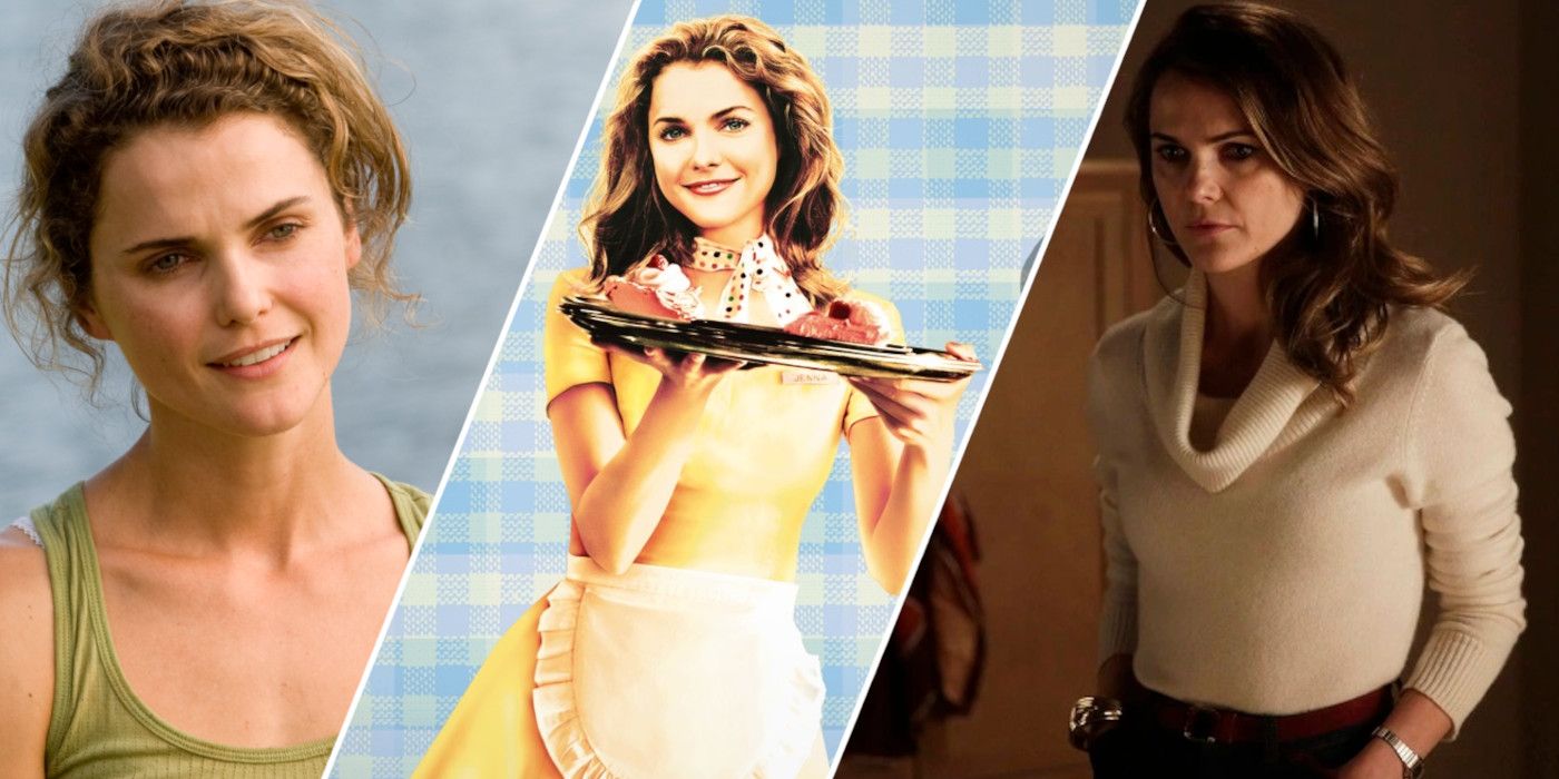 Split image showing Keri Russell in Leaves of Grass, Waitress, and The Americans