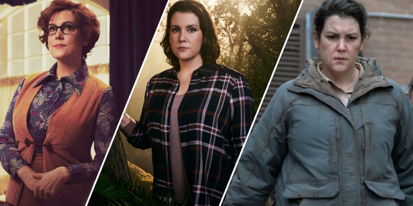 Split image showing Melanie Lynskey in Mrs. America, Yellowjackets, and The Last of Us