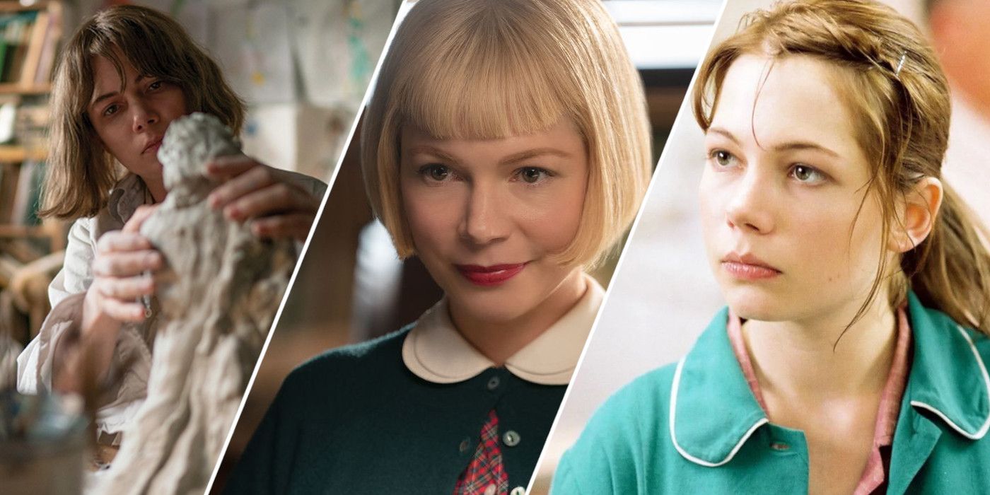 Split image showing Michelle Williams in Showing Up, The Fabelmans, and Brokeback Mountain