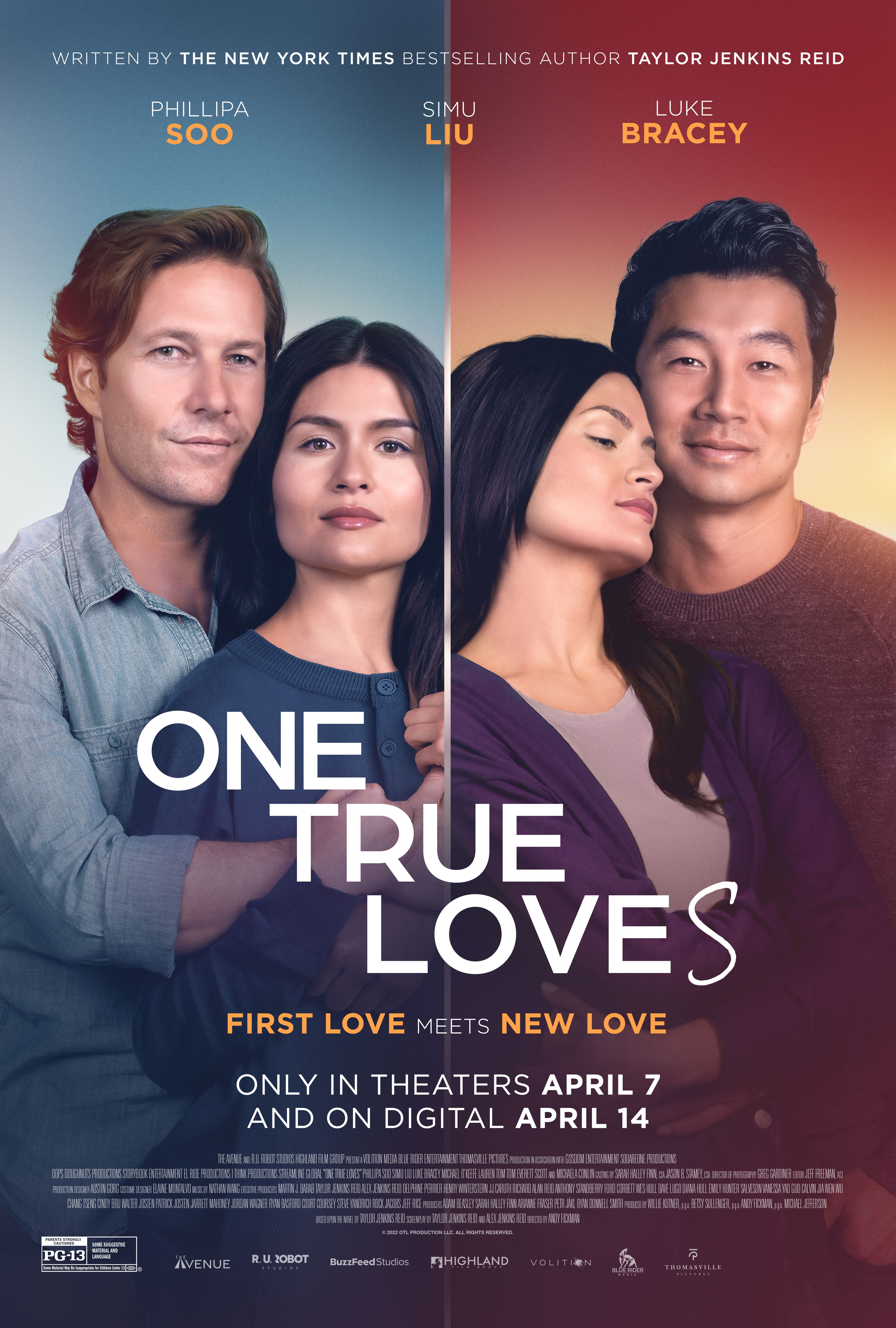 Phillipa Soo, Luke Bracey and Simu Liu on the One True Loves Poster