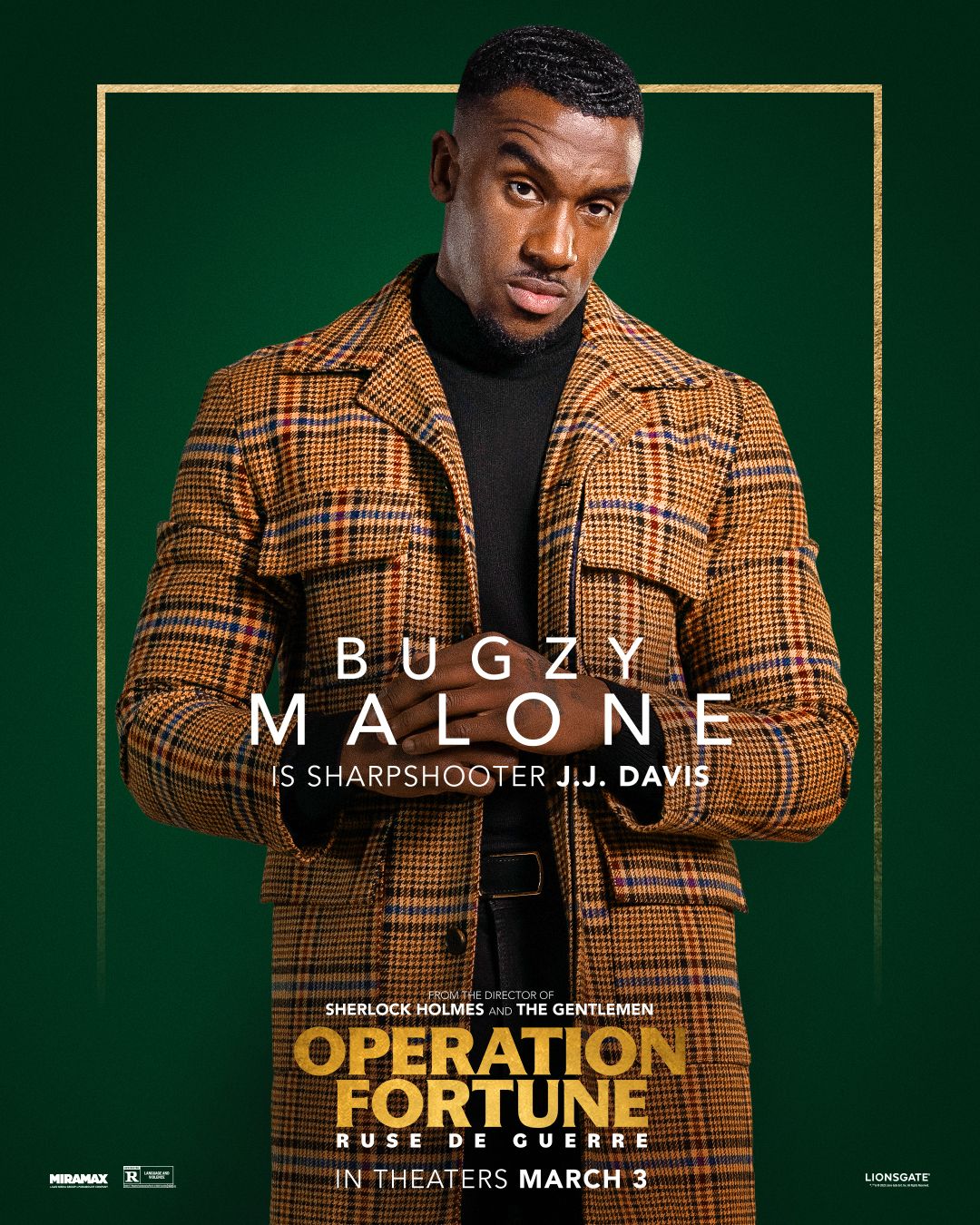 Bugzy Malone dans le rôle de JJ Davis dans Opération Fortune.