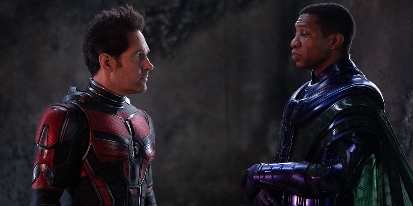 Paul Rudd as Ant-Man and Jonathan Majors as Kang in Ant-Man and the Wasp: Quantumania