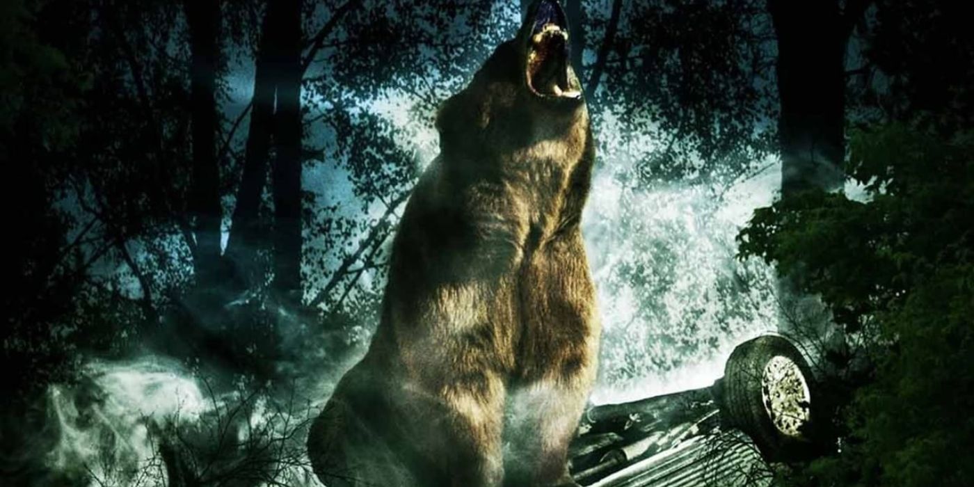 Roaring bear over a car in Bear (2010)