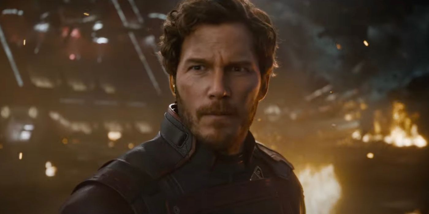 Chris Pratt as Star-Lord looking intently at something off-camera in Guardians of the Galaxy Vol. 3.