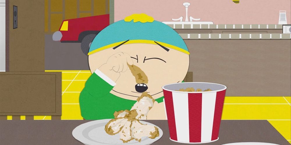 Cartman eating chicken skin in South Park, The Death of Eric Cartman