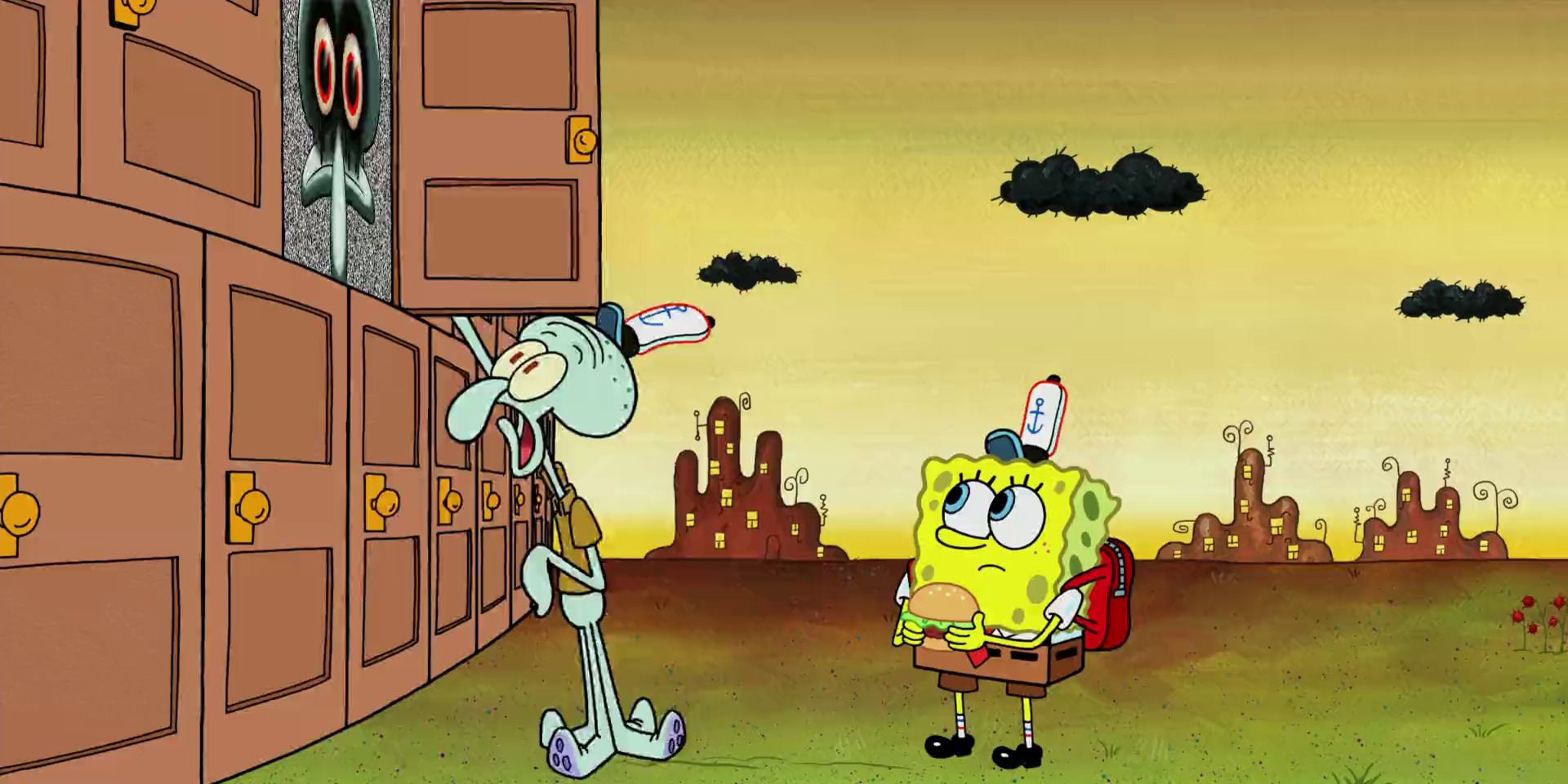 Squidward dan SpongeBob menghadapi creepypasta di episode tersebut 