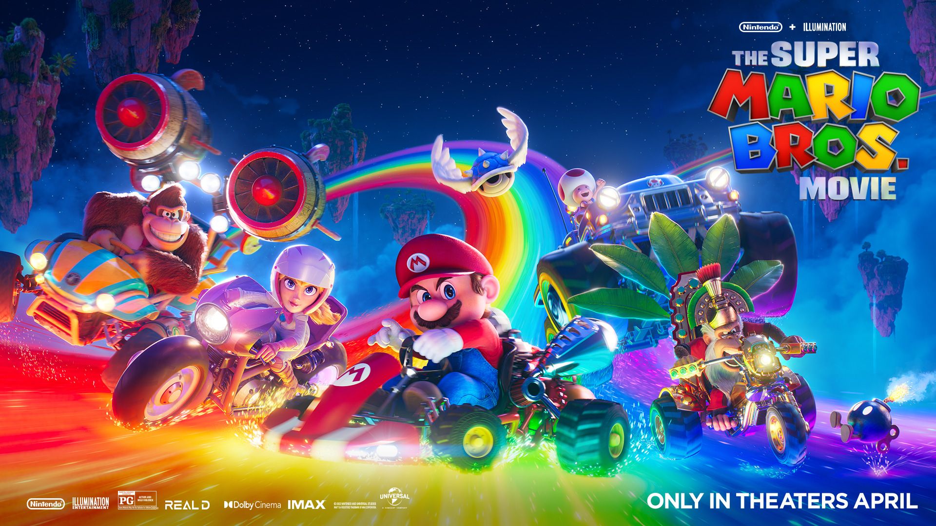 Super Mario Bros Poster on Rainbow Road