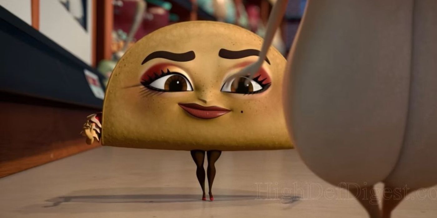 Teresa the taco smiling in Sausage Party