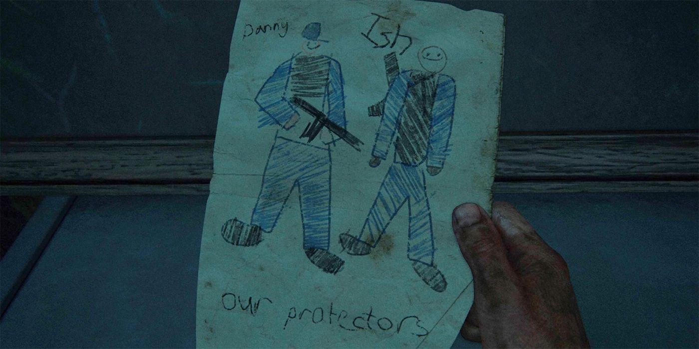 A drawing from the children in the tunnels of Ish and Danny in The Last of Us video game