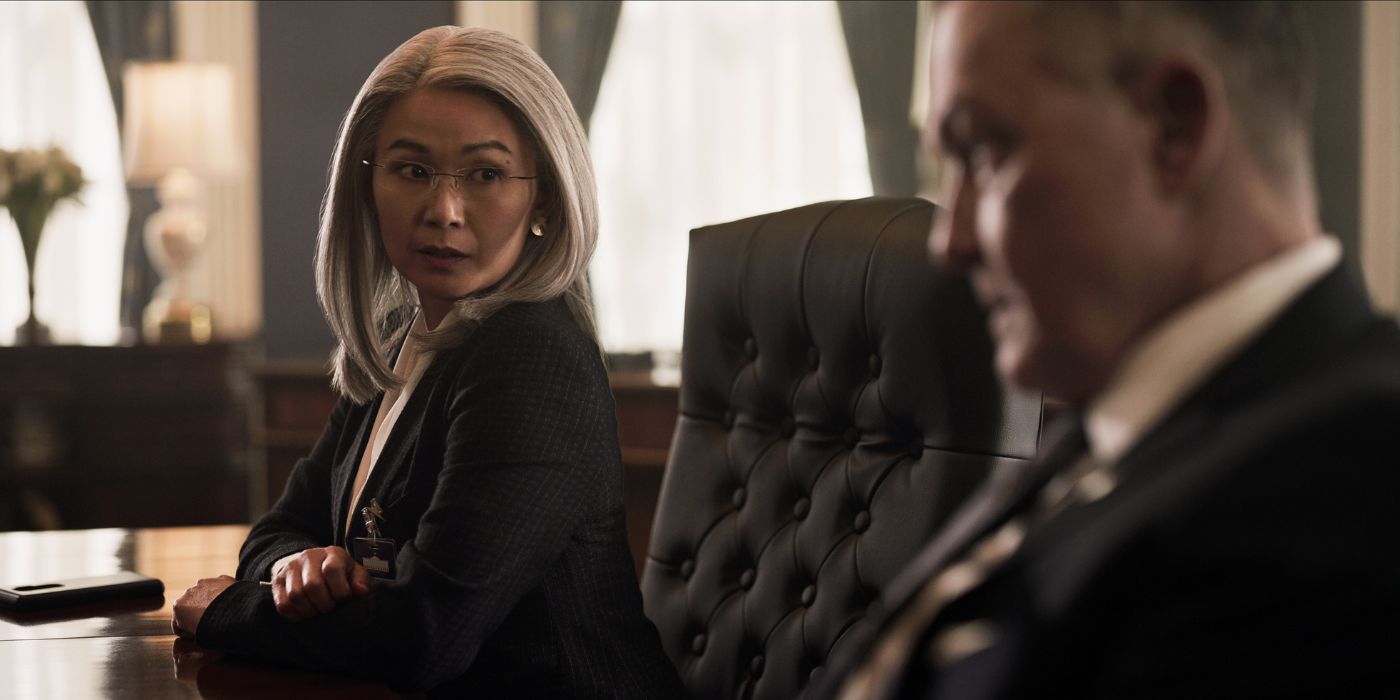 Hong Chau and Robert Patrick as Diane Farr and Hawkins as The Night Agent