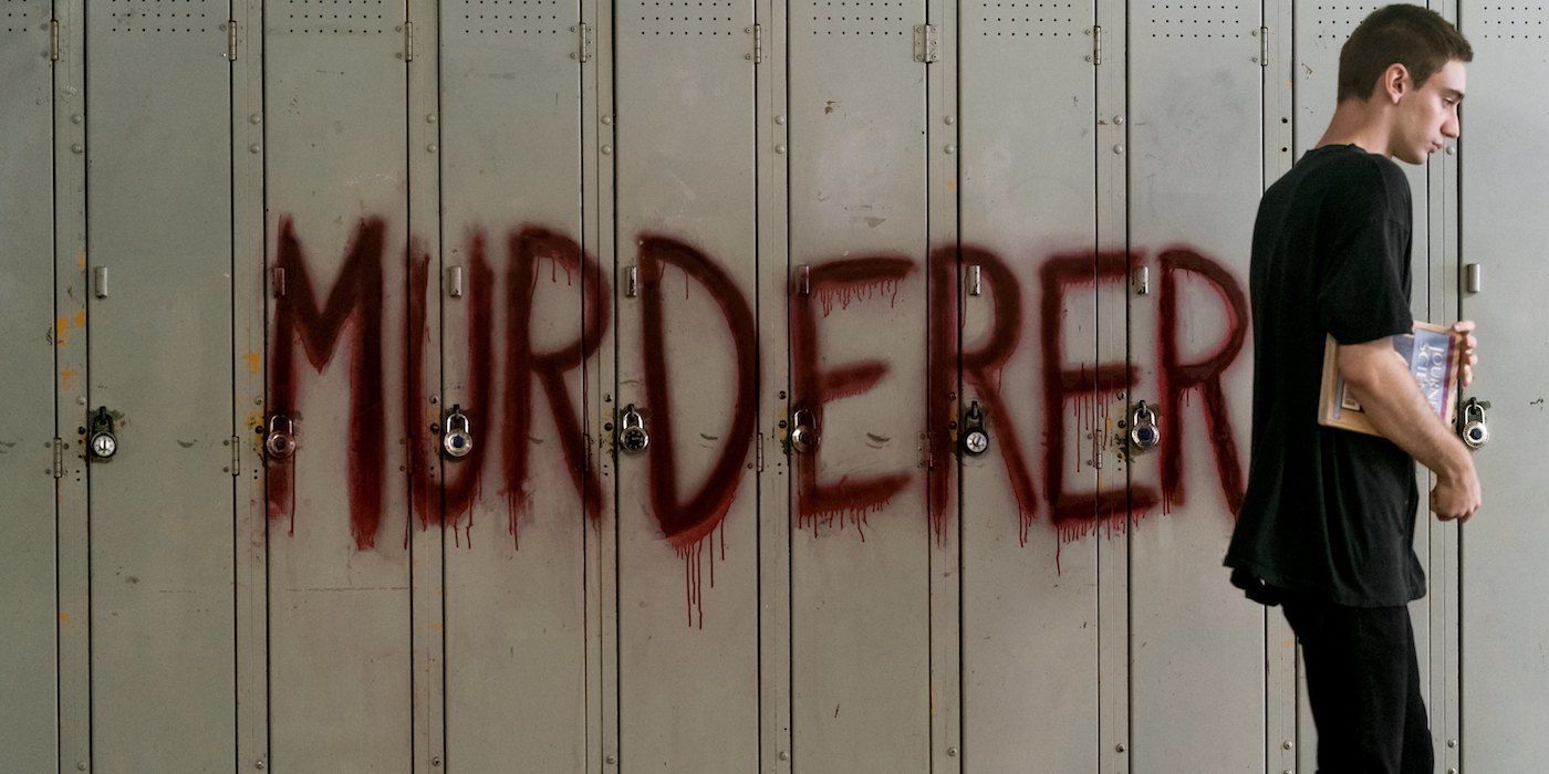 Message written in blood on lockers in Theres Someone Inside Your House