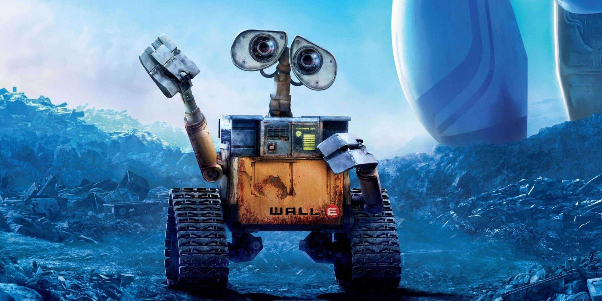 Wall-E waving at the viewer in a poster for 'WALL-E'