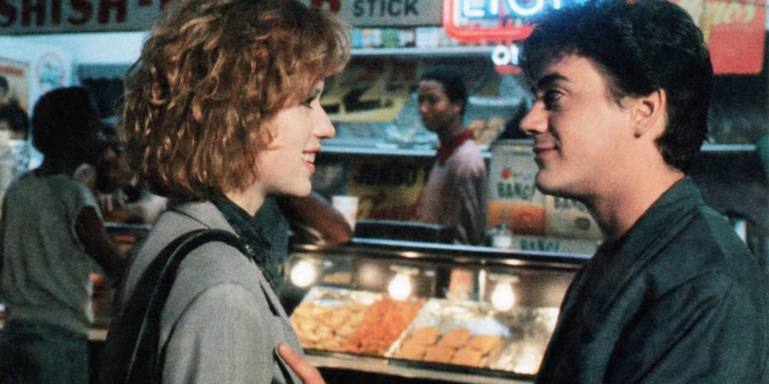 10 Best Brat Pack Movies - Molly Ringwald and Robert Downey Jr.  pickup artist played by actors.