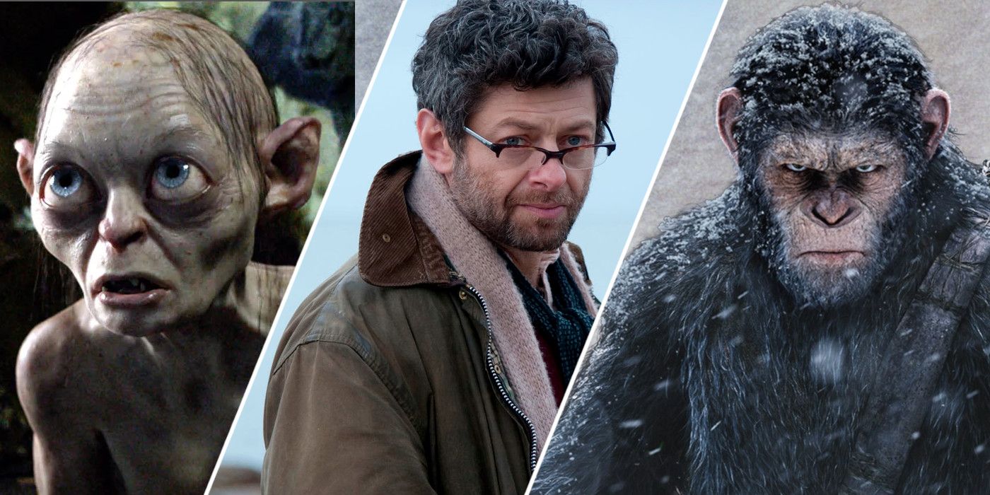 Split image showing Andy Serkis in The Lord of the Rings, Death of a Superhero, and Planet of the Apes
