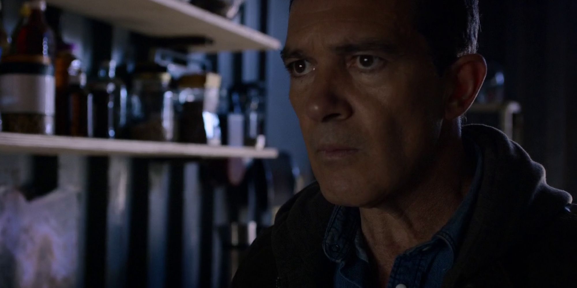 Antonio Banderas looks forward, determined, in Acts of Vengeance