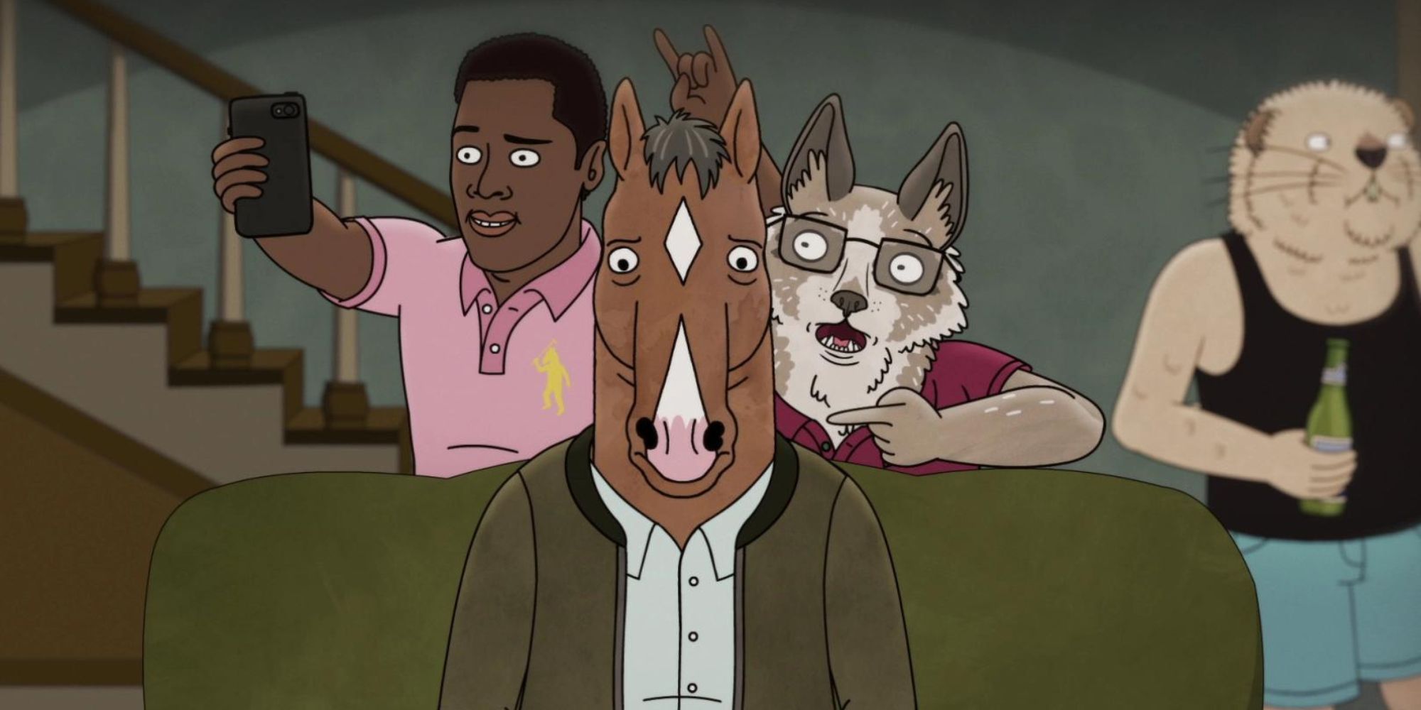 BoJack Horseman from Bojack Horseman taking selfie with fans