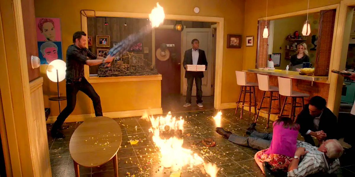 An apartment is on fire in the "Remedial Chaos Theory" episode of Community.