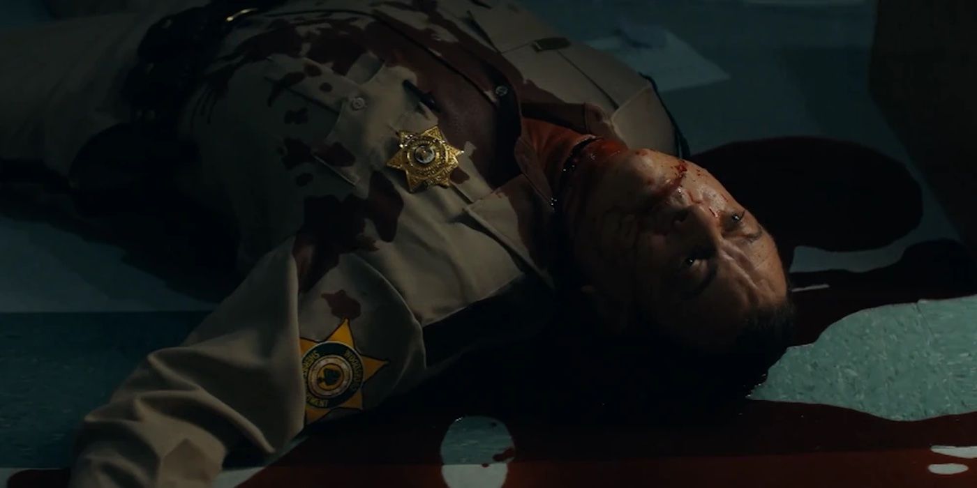 Deputy Clay lying dead in a a pool of blood in Scream 5 