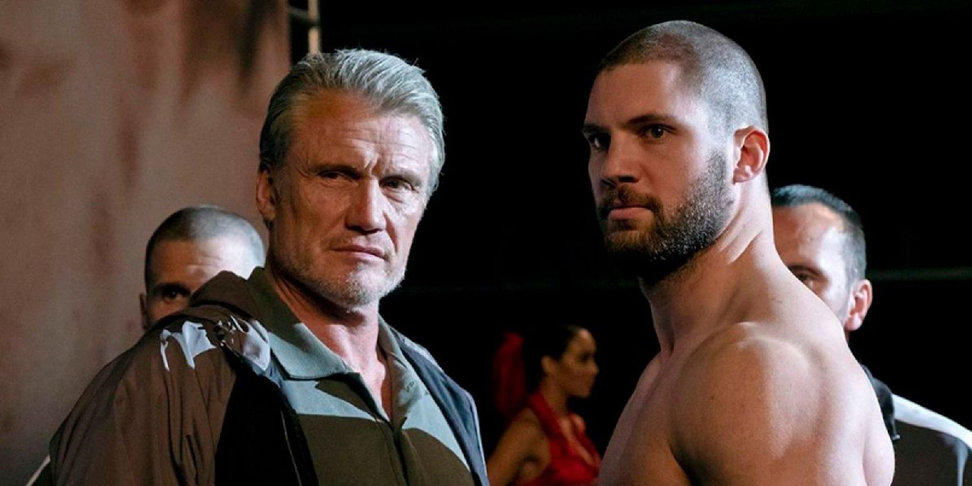 Dolph Lundgren as Ivan and Florian Munteanu as Viktor Drago in Creed II
