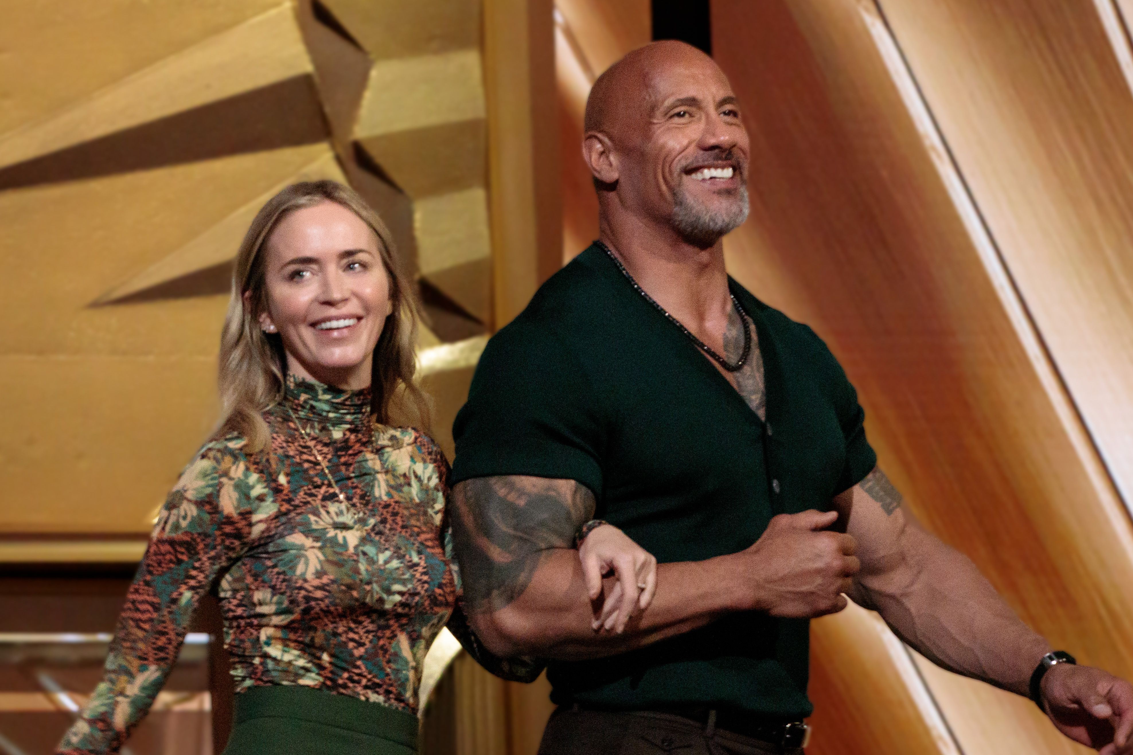 Emily Blunt and Dwayne Johnson at Oscar rehearsals