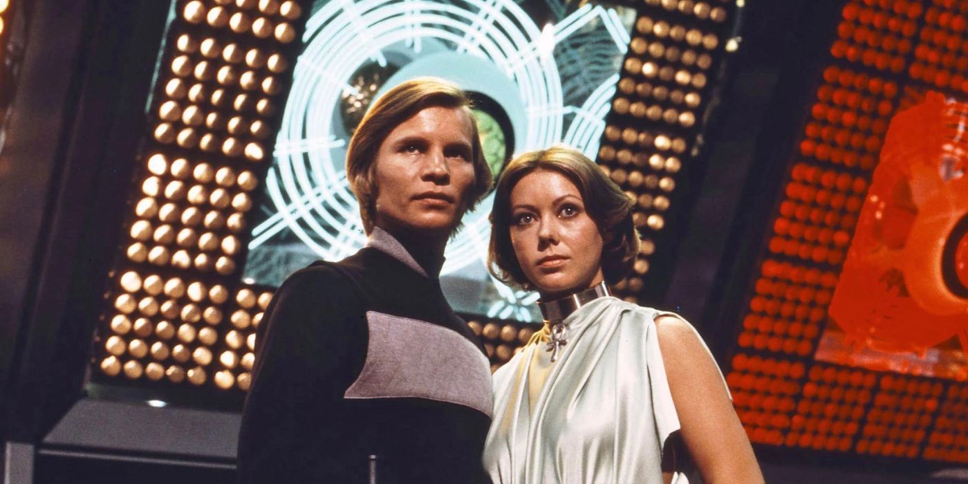 Jessica 6 and Logan looking past the camera in 'Logan's Run'