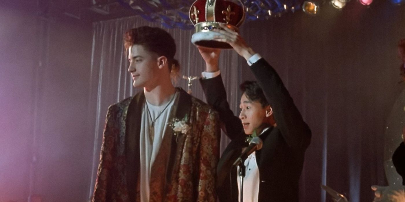 Ke Huy Quan crowning Brendan Fraser in Encino Man