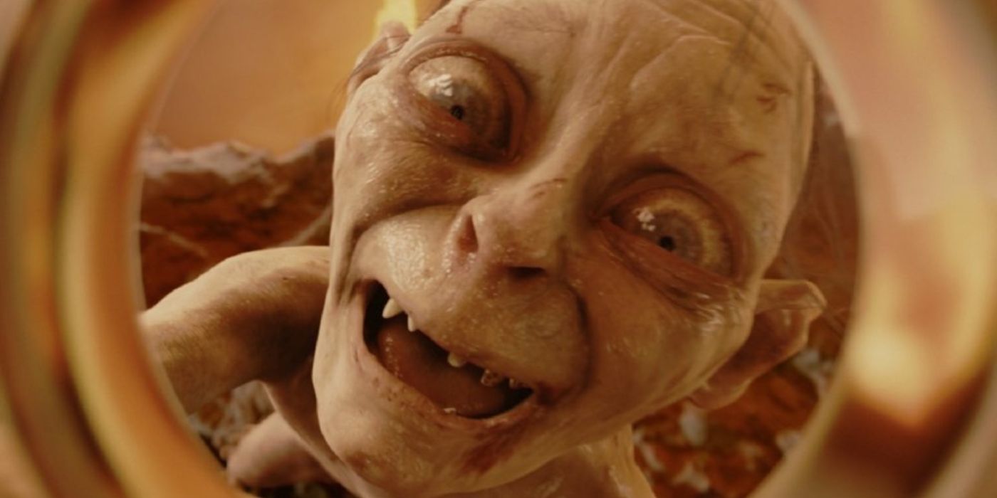 Gollum smiling as he watches the One Ring in The Lord of the Rings The Return of the King