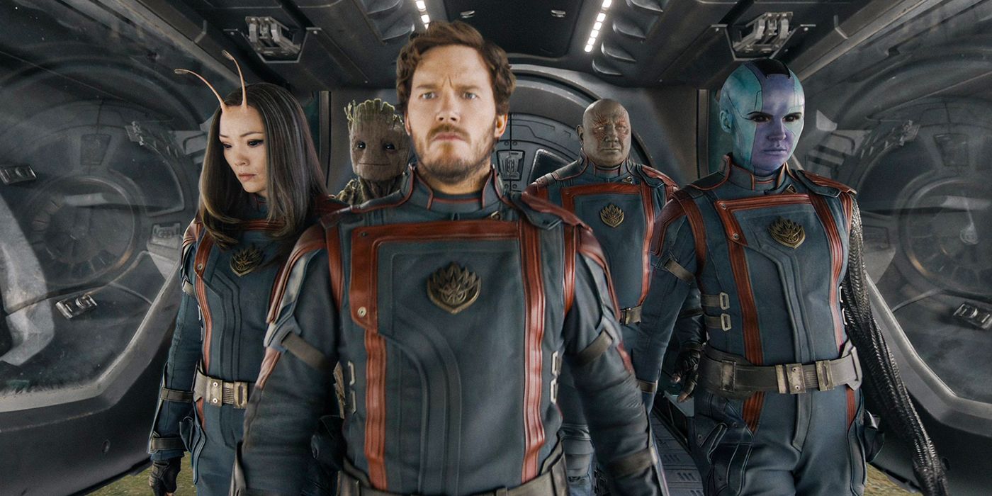Chris Pratt, Vin Diesel, Dave Bautista, Karen Gillan, and Pom Klementieff in Guardians of the Galaxy 3