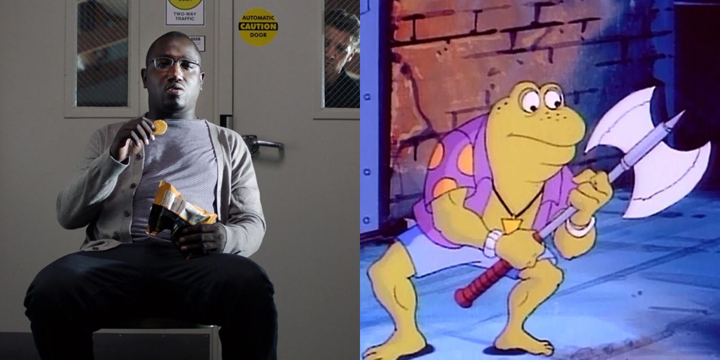 Hannibal Buress in Tag side-by-side with Genghis Frog from the original Teenage Mutant Ninja Turtles cartoon
