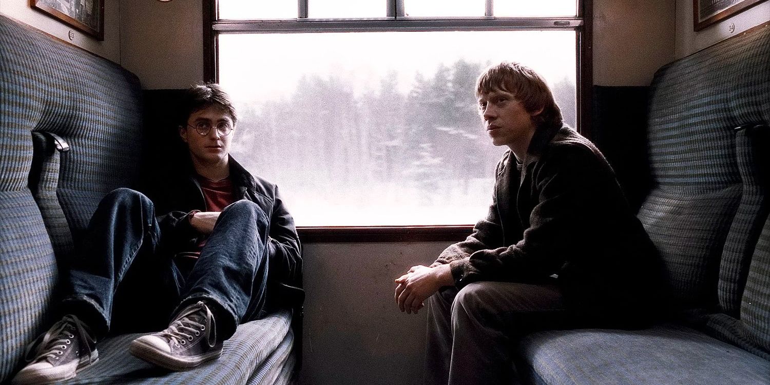 Harry Potter (Daniel Radcliffe) et Ron Weasley (Rupert Grint) dans le Poudlard Express dans 