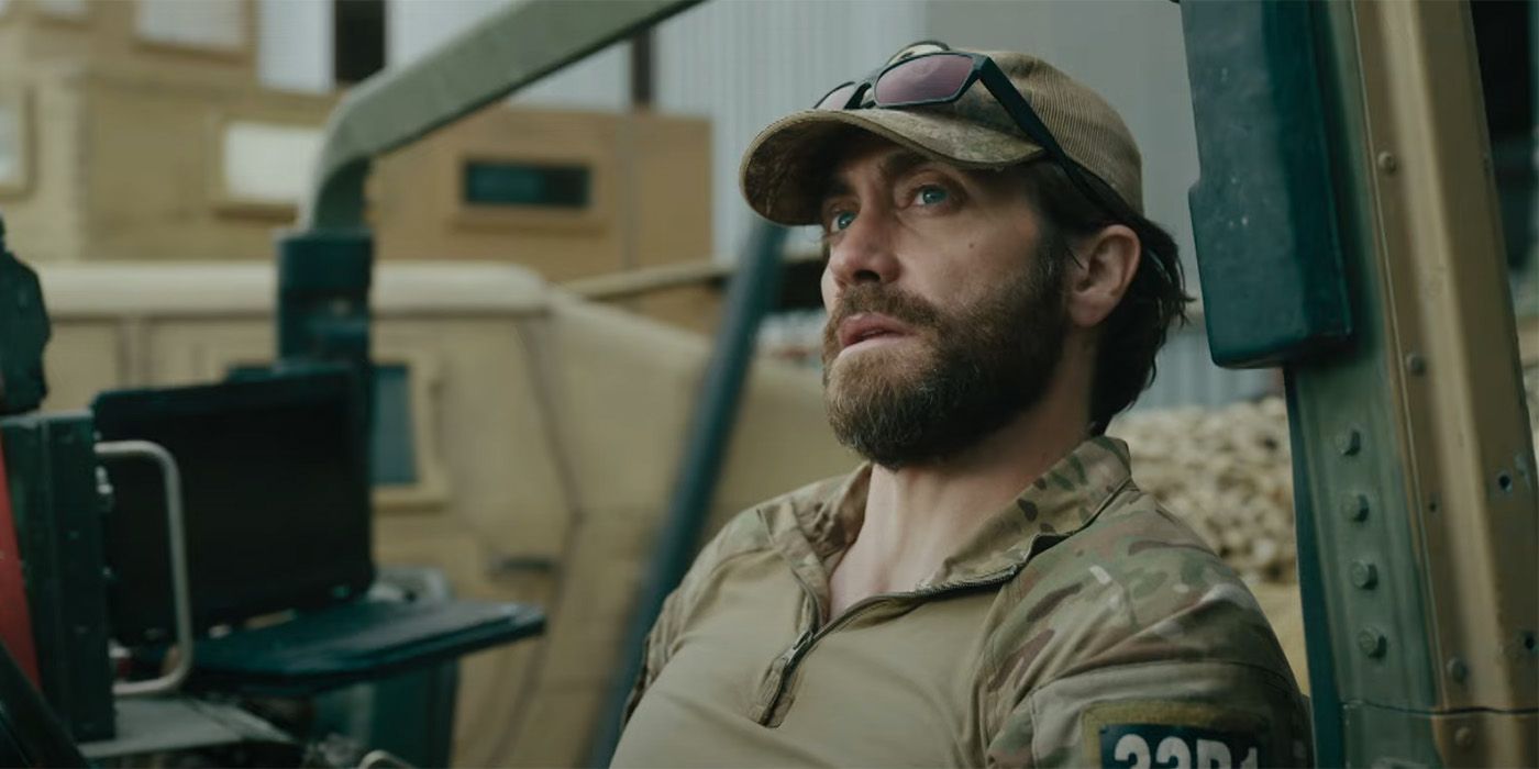 Jake Gyllenhaal as John Kinley sitting in a truck in Guy Ritchie's The Covenant