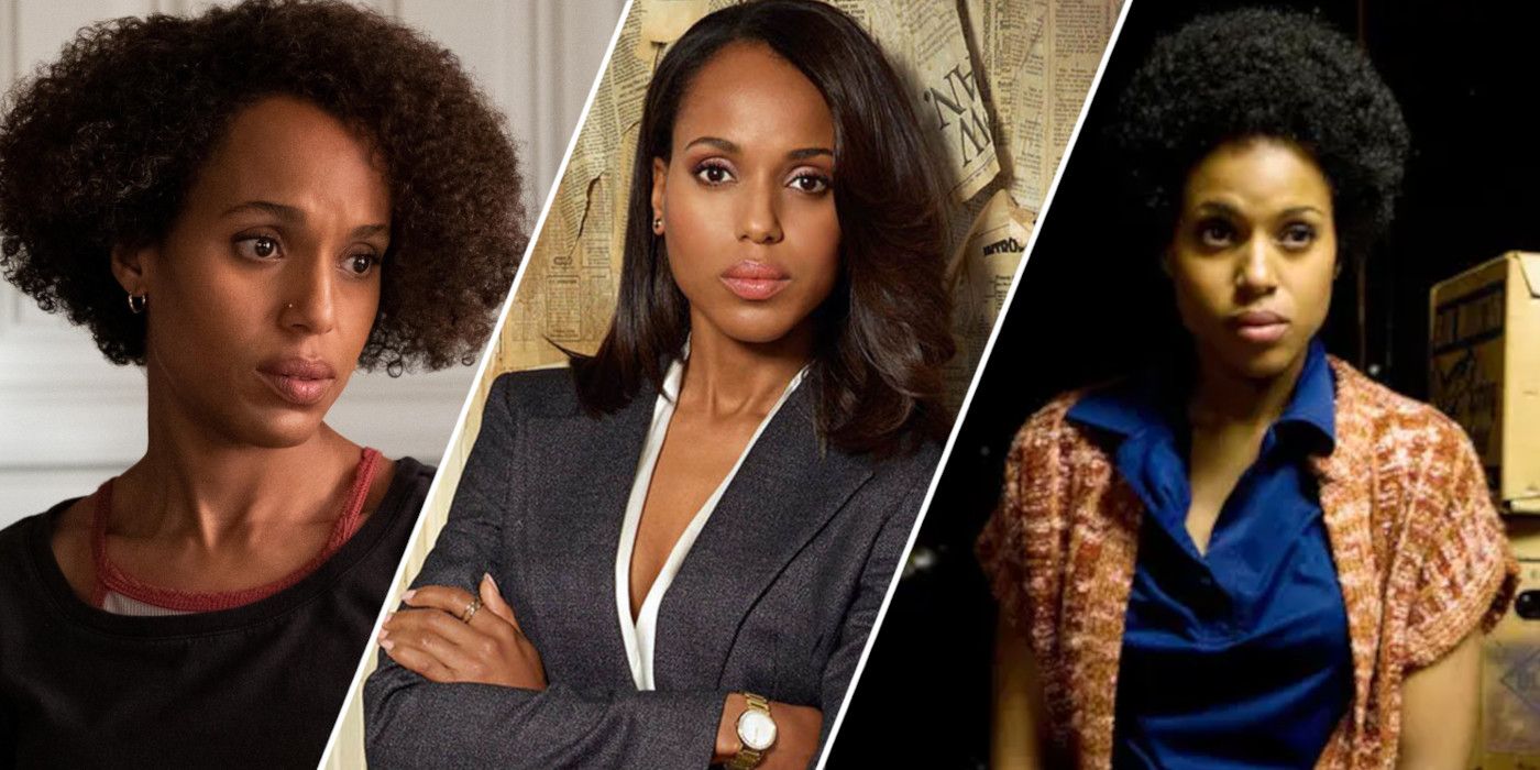 Split image showing Kerry Washington in Little Fires Everywhere, Scandal, and Night Catches Us