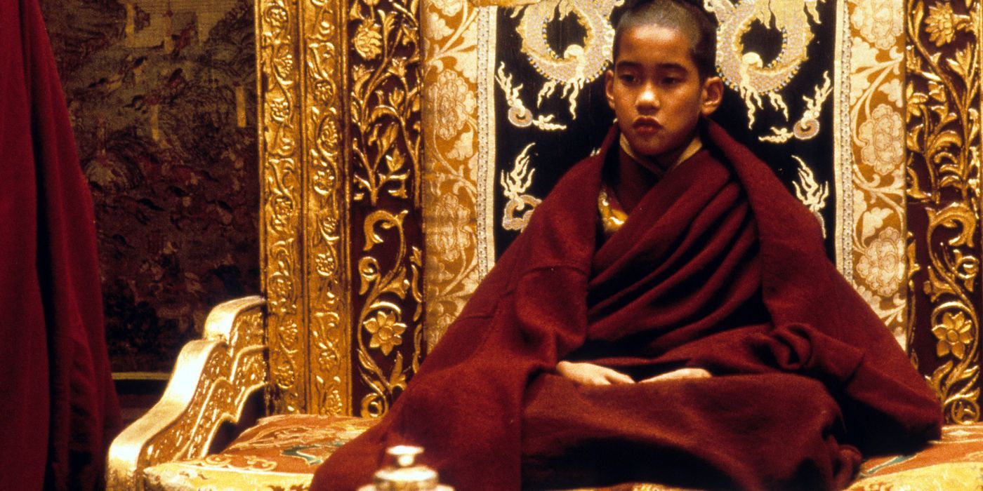 A young boy sitting on a throne in the movie Kundun