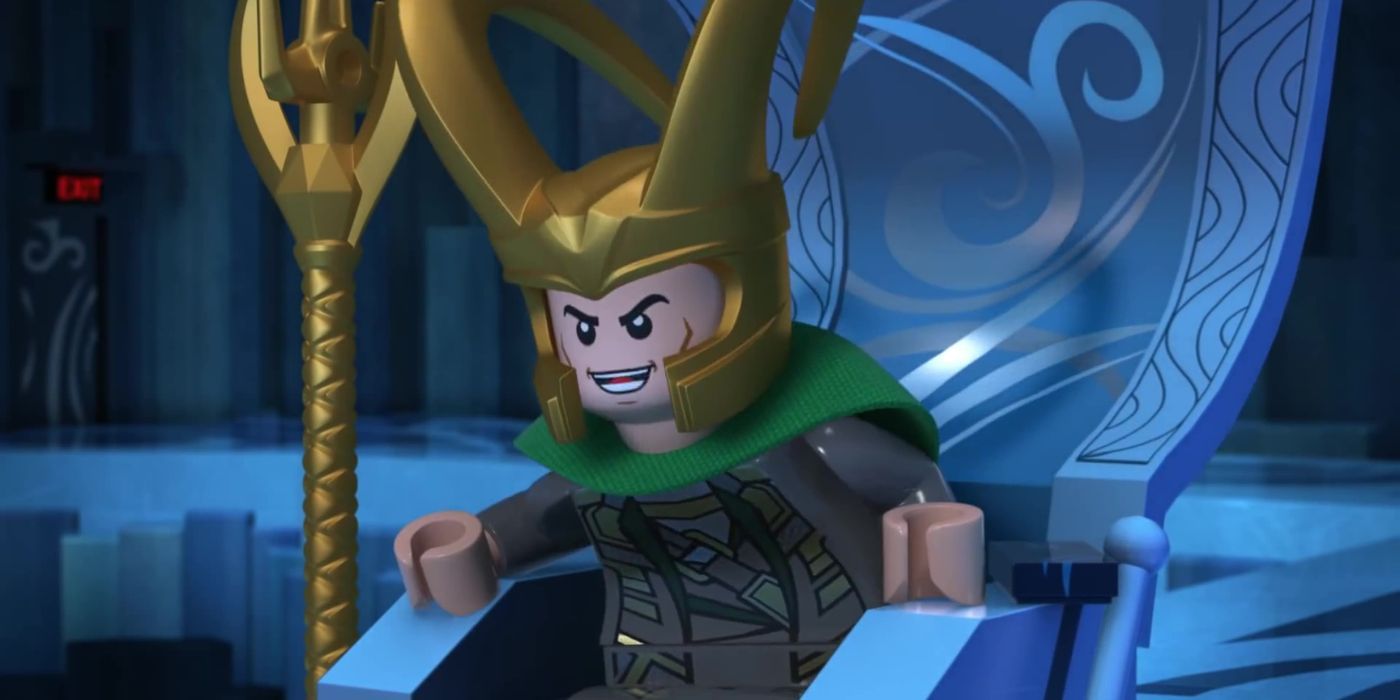 Loki dans un trône souriant en LEGO Marvel