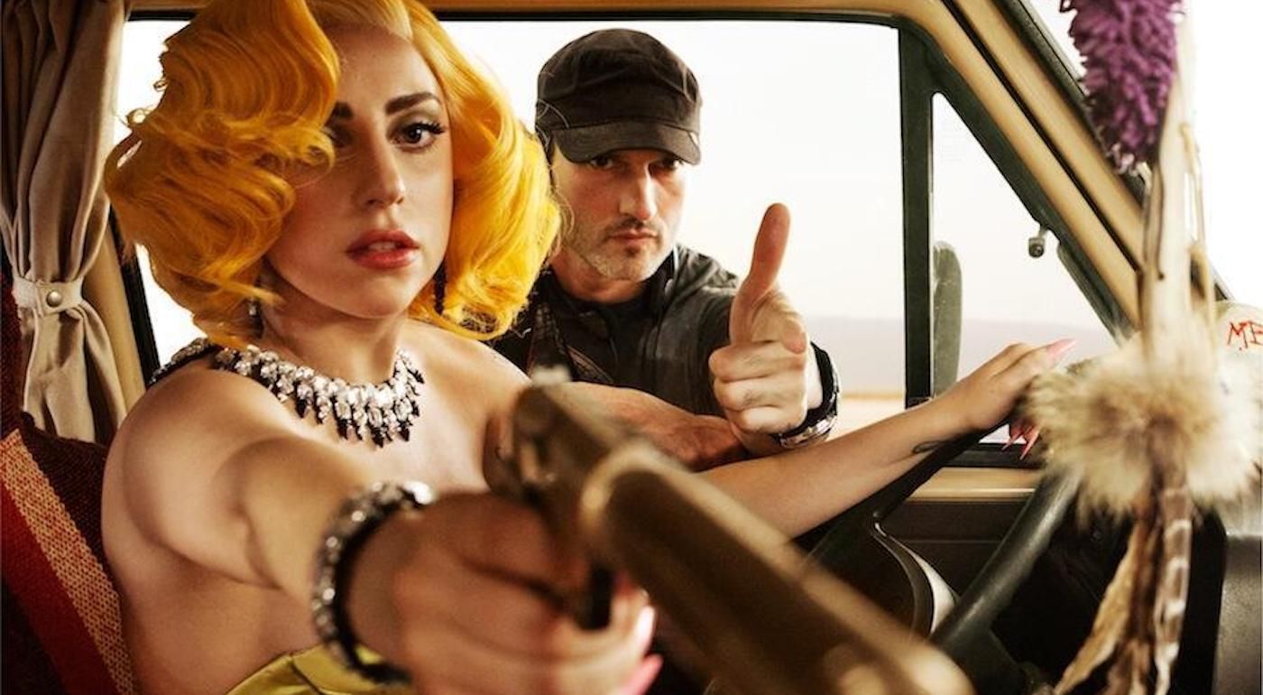 Robert Rodriguez and Lady Gag on set of Machete Kills