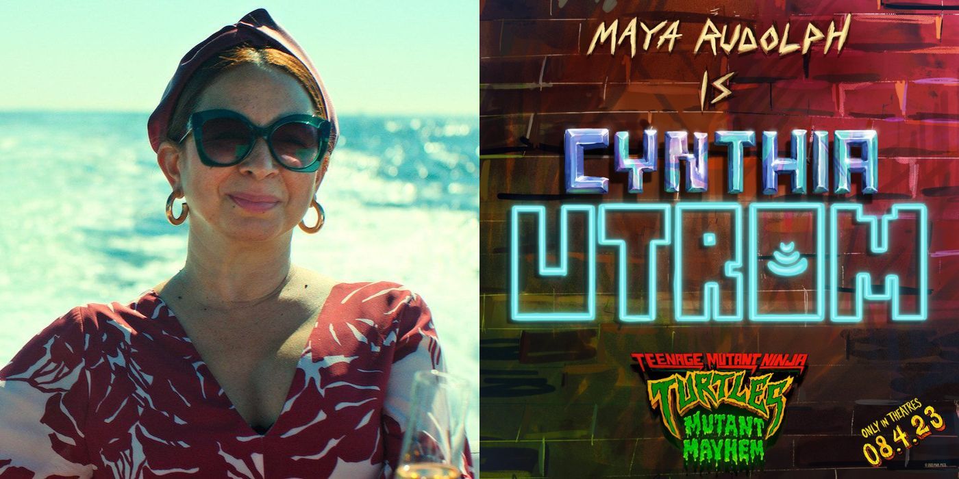 Maya Rudolph in Loot side-by-side a promo for Teenage Mutant Ninja Turtles: Mutant Mayhem
