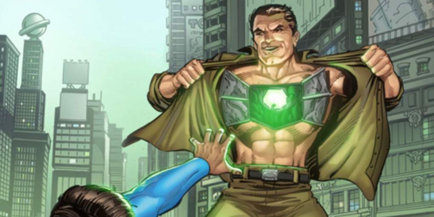 DC Comics' Metallo opening his shirt and exposing Superman to his heart made of kryptonite