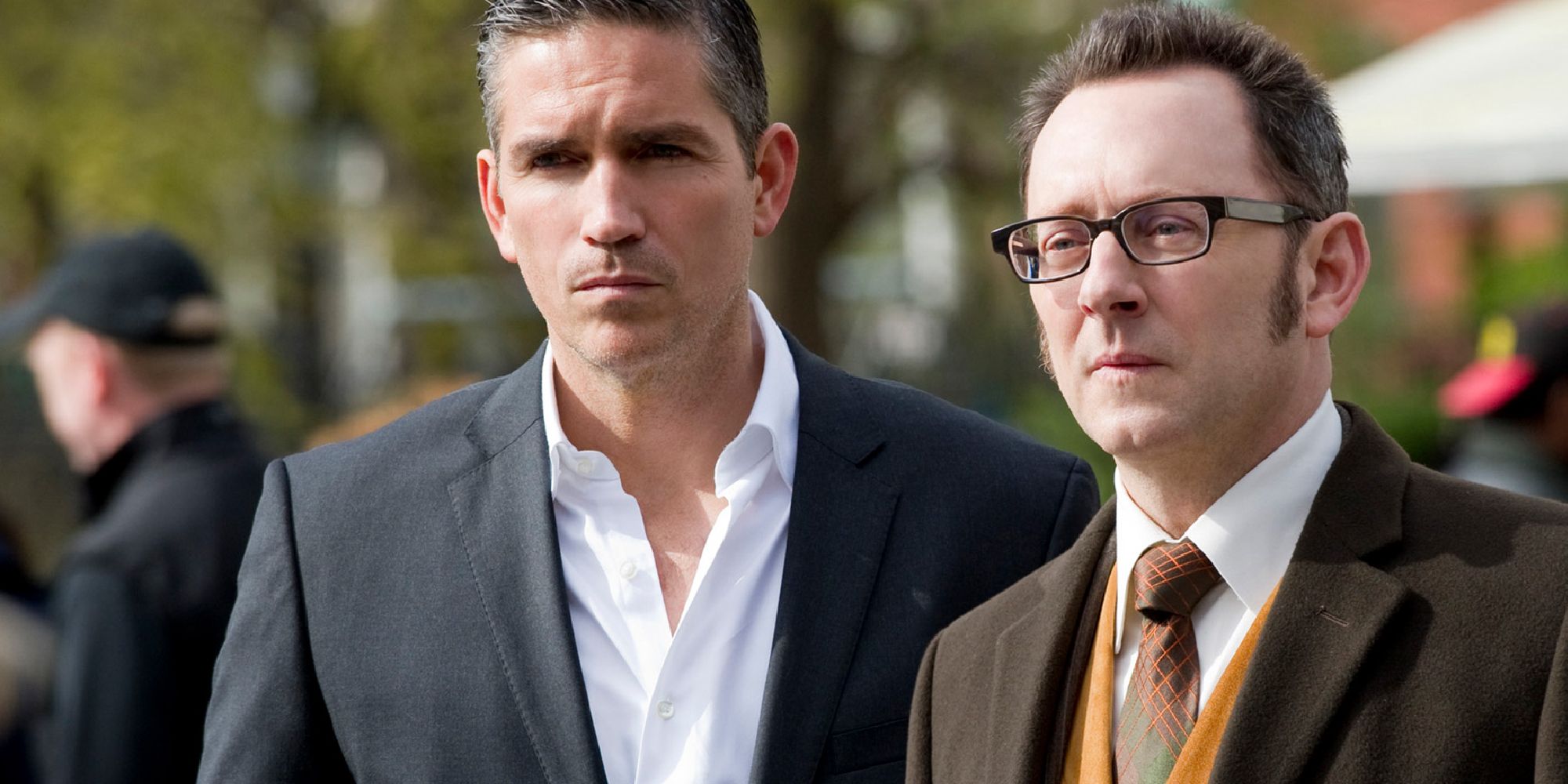 Michael Emerson and Jim Caviezel standing next to each other in Person of Interest