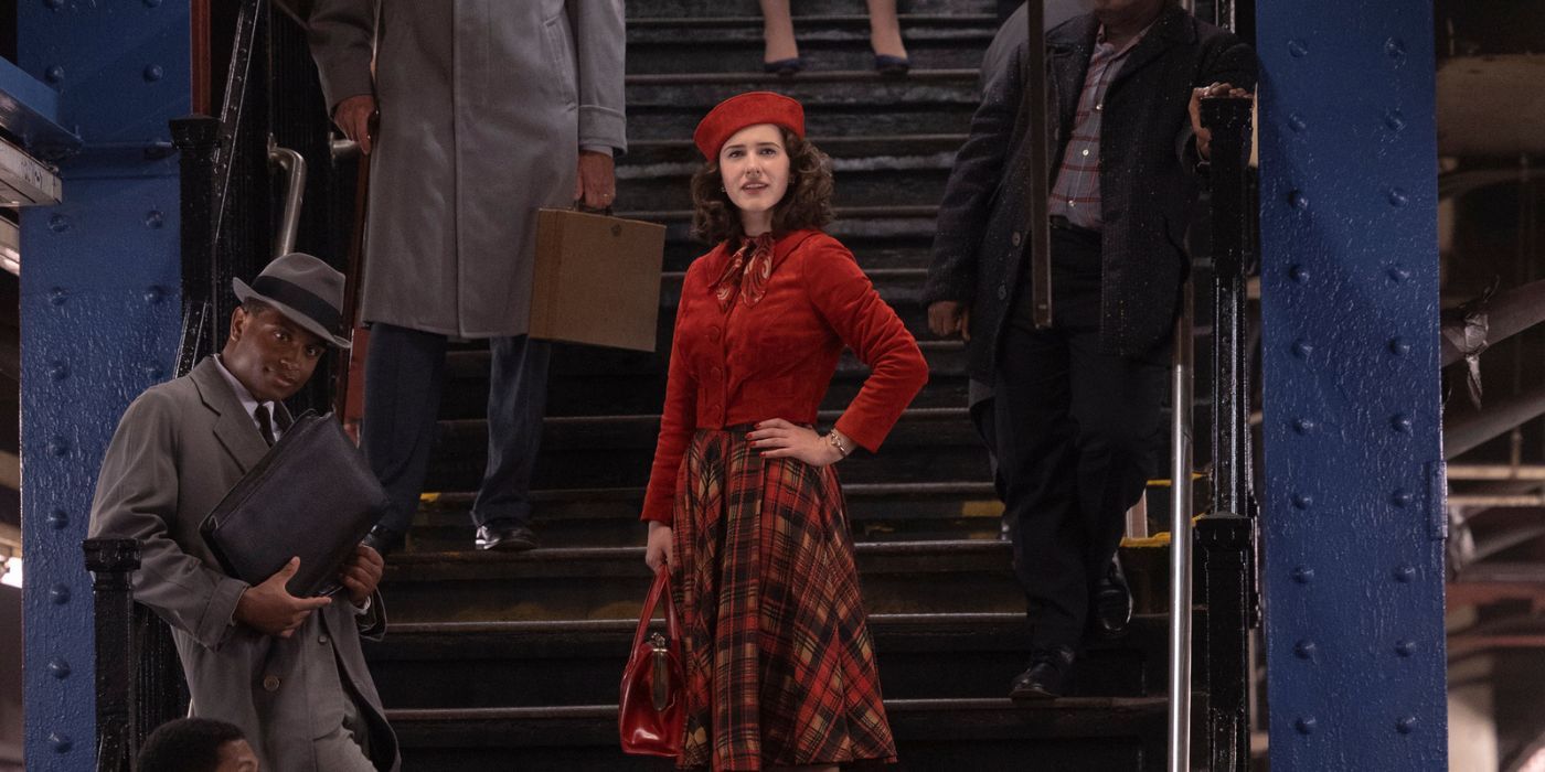 Rachel Brosnahan in the New York subway station in The Marvelous Mrs. Maisel Season 5