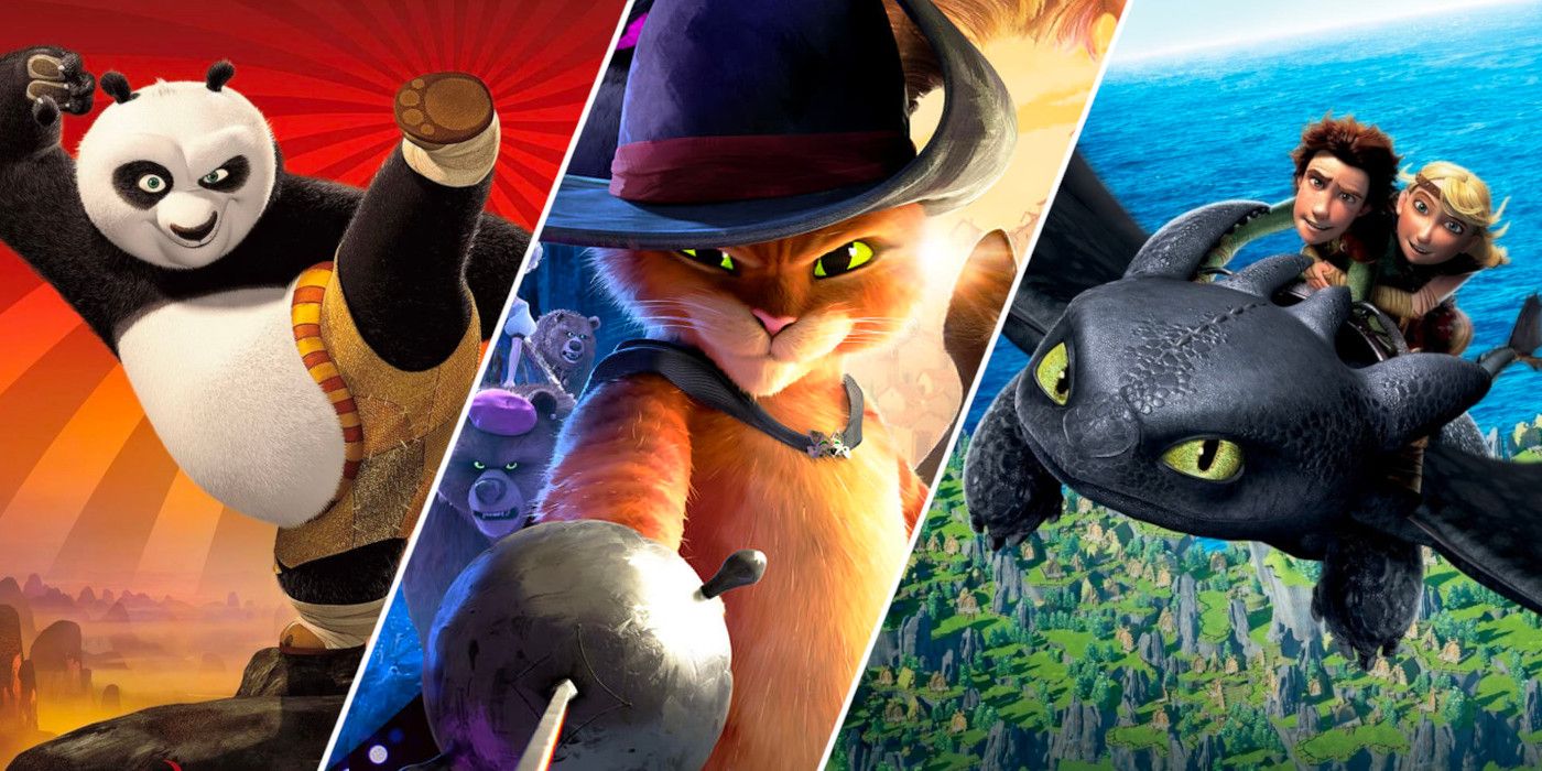 Po from Kung Fu Panda, Puss from Puss in Boots The Last Wish, and Hiccup and Astrid from How to Train Your Dragon