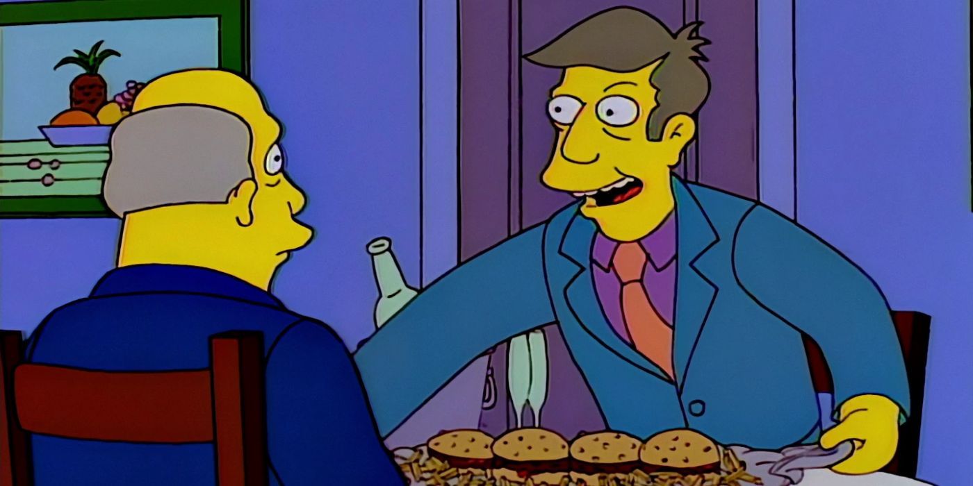 Principal Skinner serving cookings to Superindentent Chalmers in The Simpsons episode 22 Short Films About Springfield