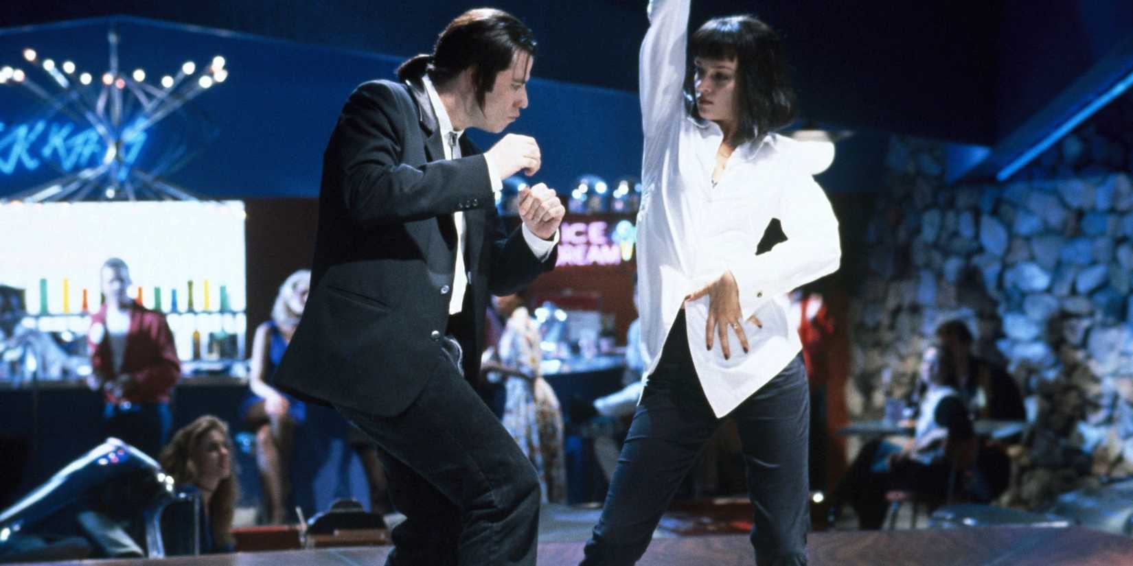John Travolta as Vincent and Uma Thurman as Mia dancing in 'Pulp Fiction'.
