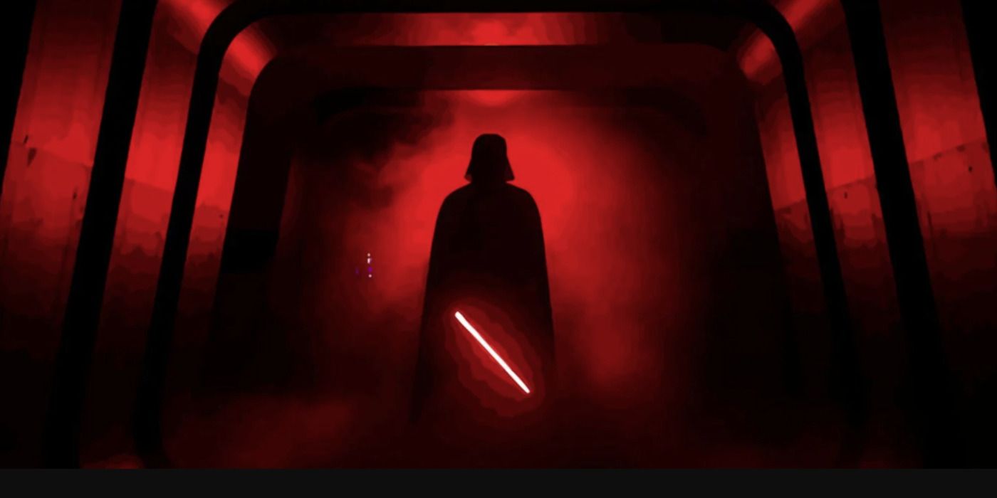Darth Vader walking ominously down a hallway in Rogue One 