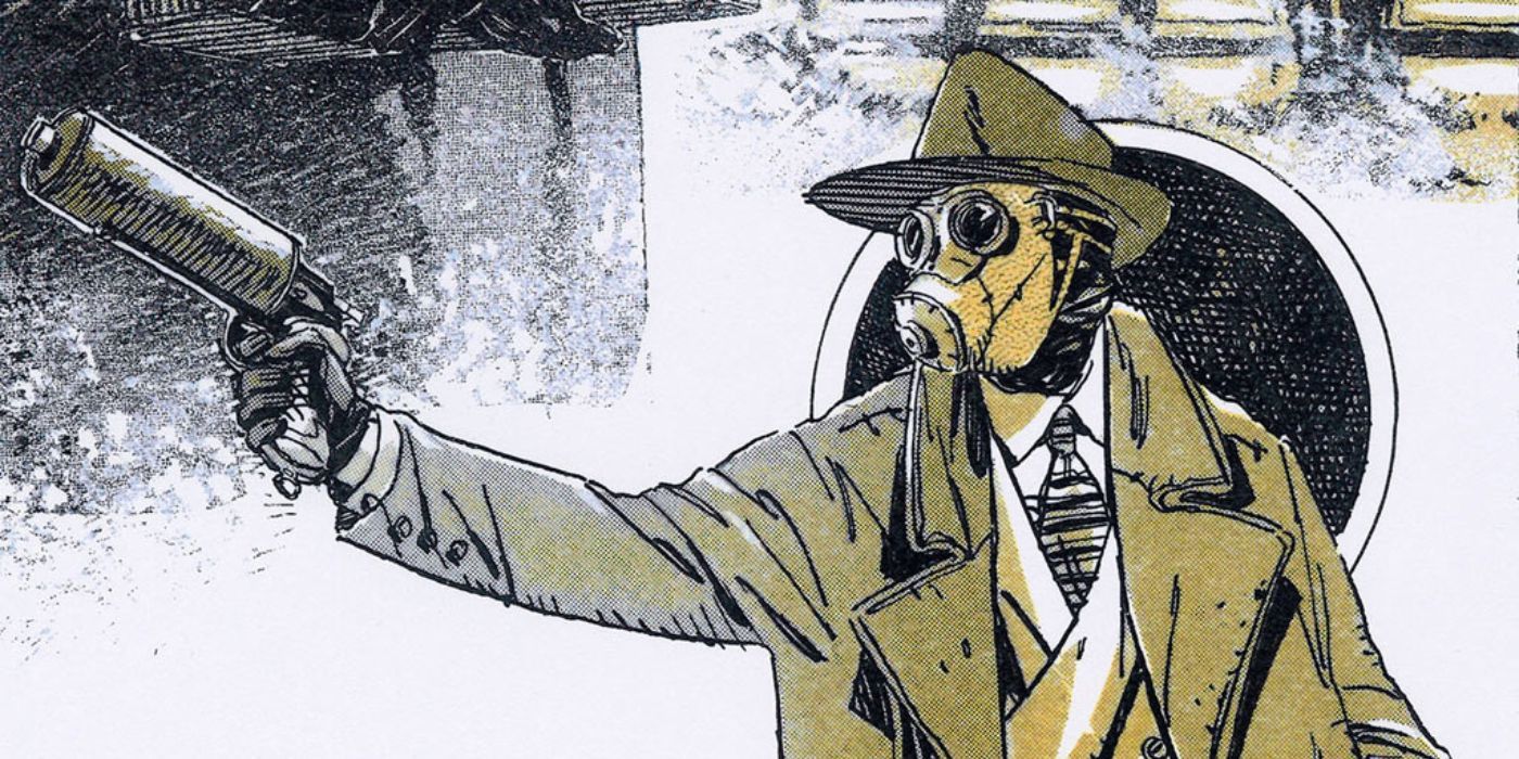 Wesley Dodds, aka Sandman, in DC Comics pointing a gun