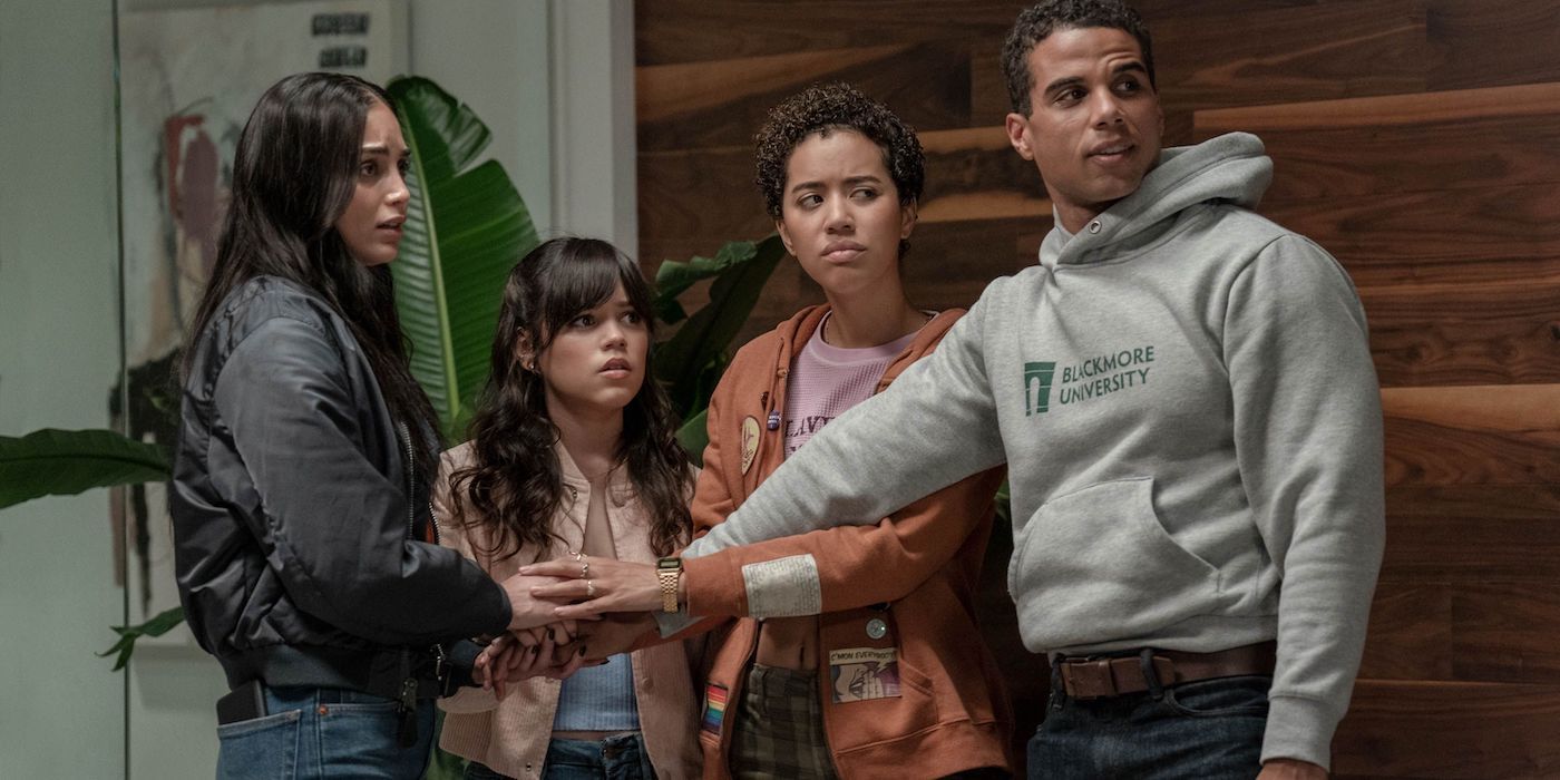 Melissa Barrera, Jenna Ortega, Jasmin Savoy Brown, and Mason Gooding in Scream VI