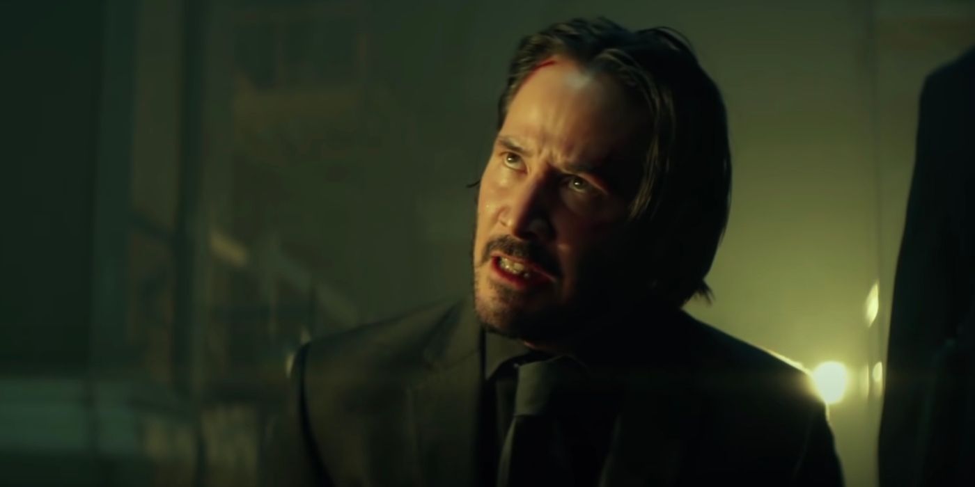 John Wick looking up with an angry expression in Jon Wick.